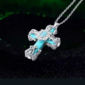 Sterling Silver and genuine turquoise cathedral cross necklace new